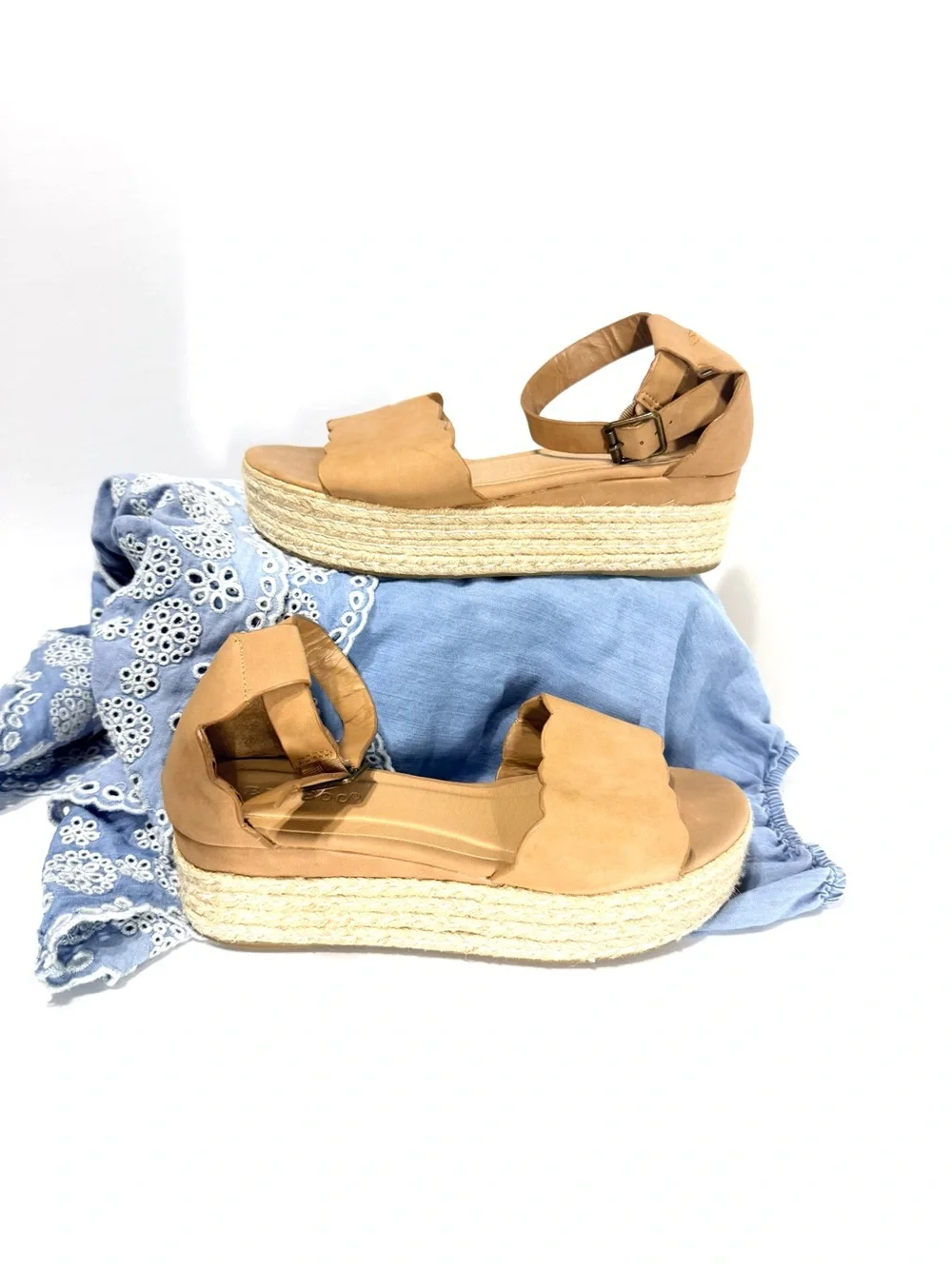 Women's Tan Scalloped Espadrille Sandals with Adjustable Strap 7